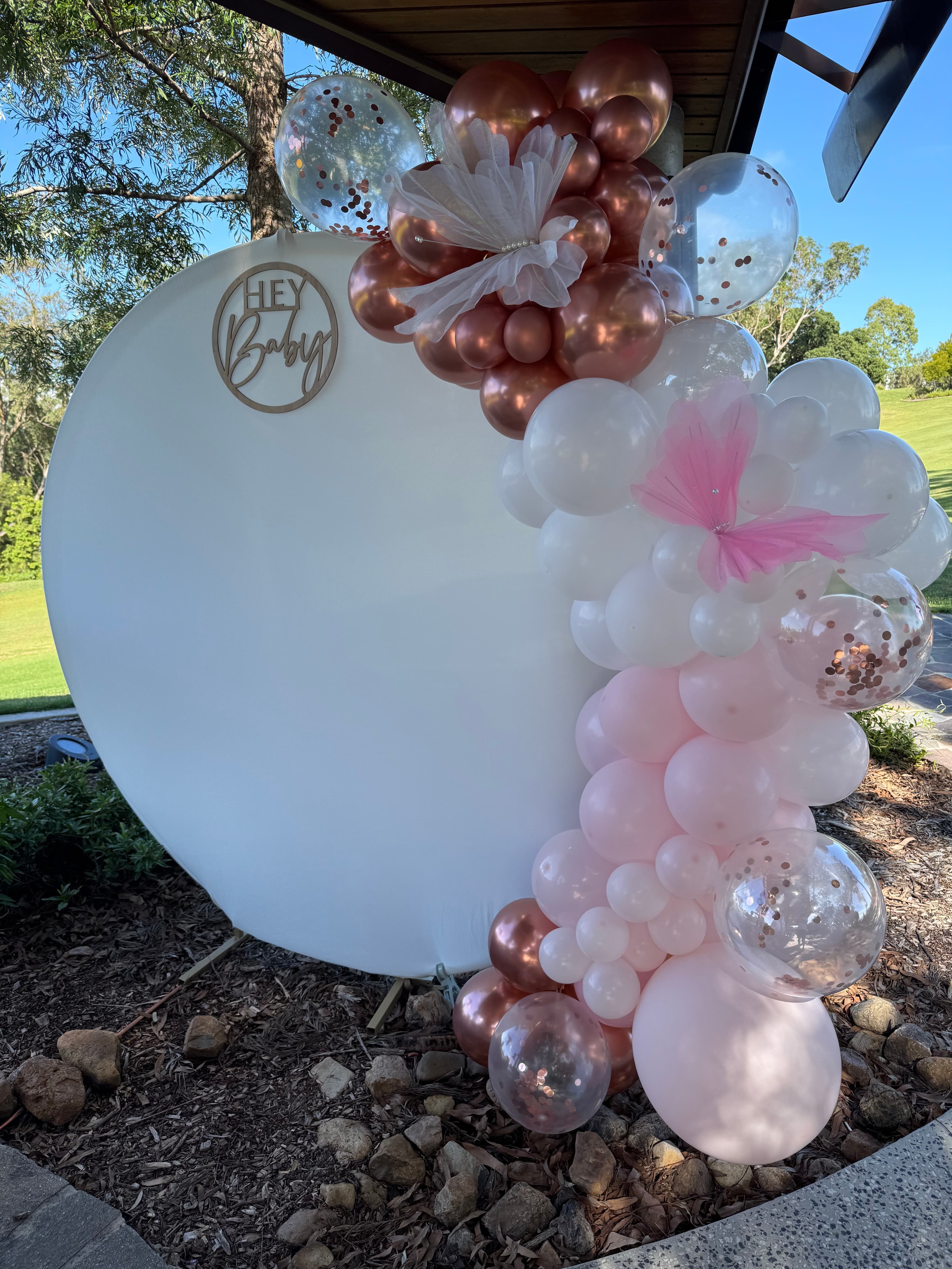 Hey Baby Circular Backdrop with Balloon Garland · Brisbane